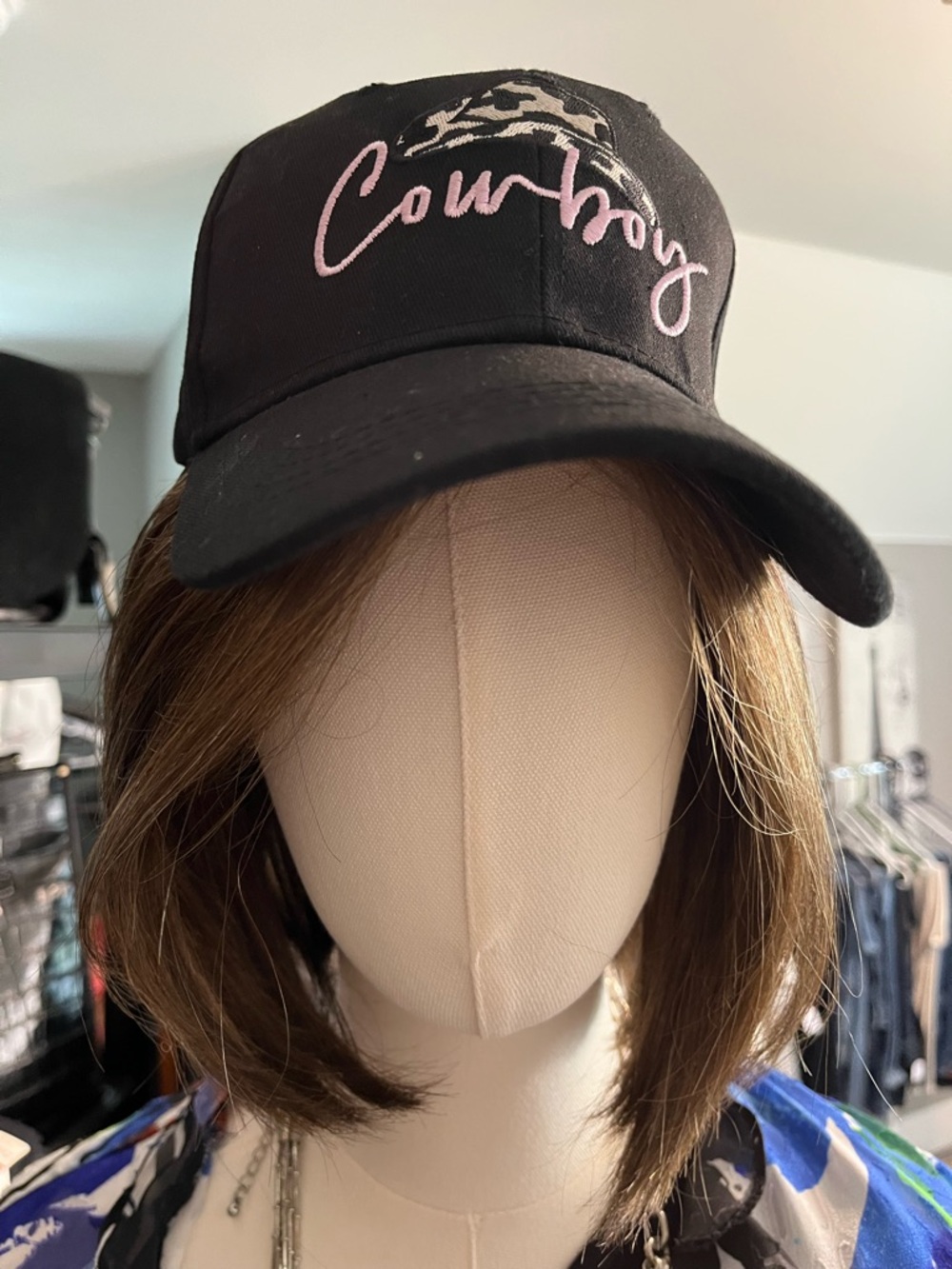Black 'Cowboy' Baseball Cap with Leopard Hat Accent - Picture 2 of 3
